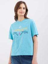 Women T-Shirt Blue Oversize Fit
