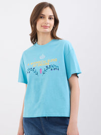 Women T-Shirt Blue Oversize Fit
