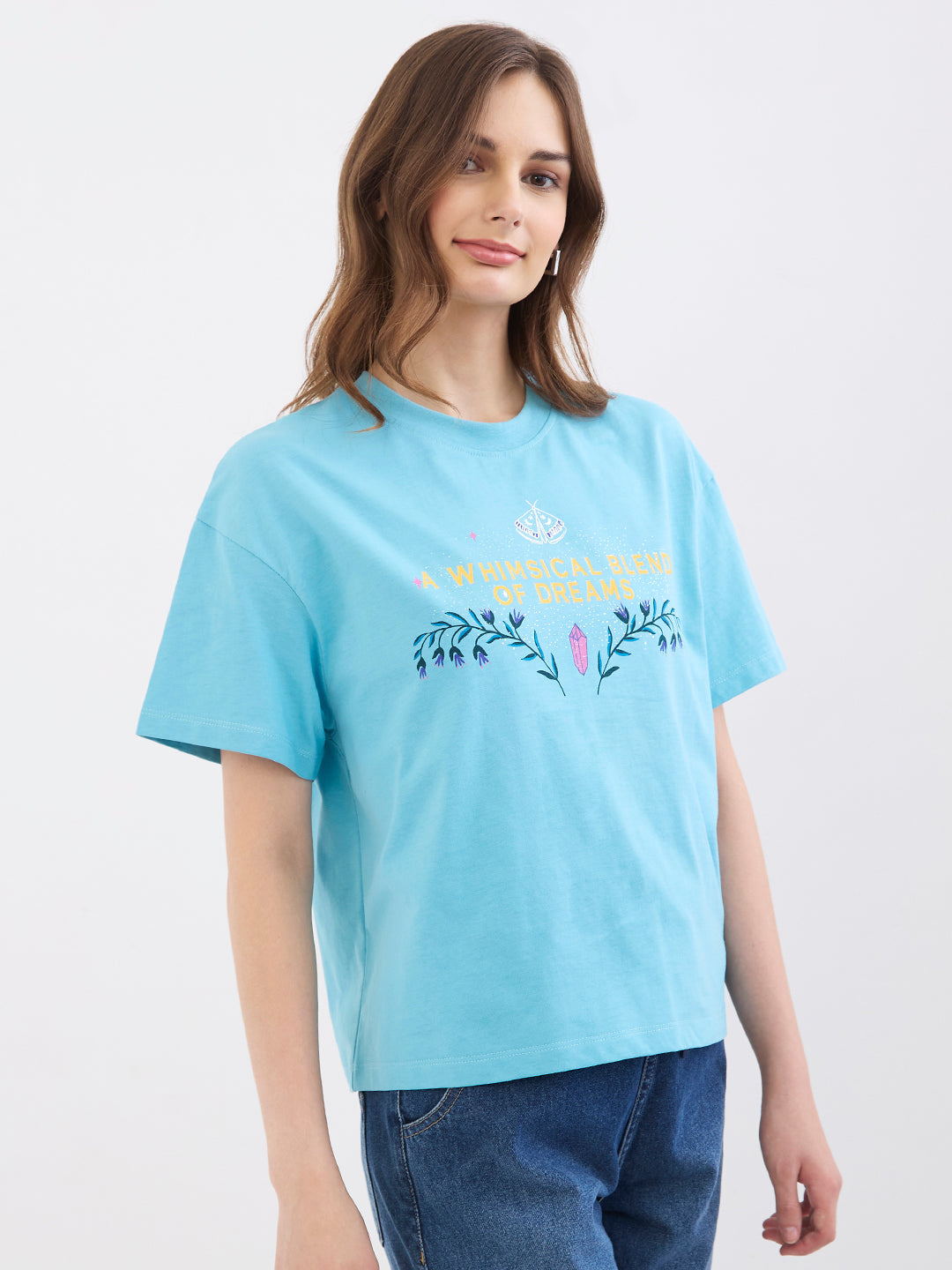 Women T-Shirt Blue Oversize Fit