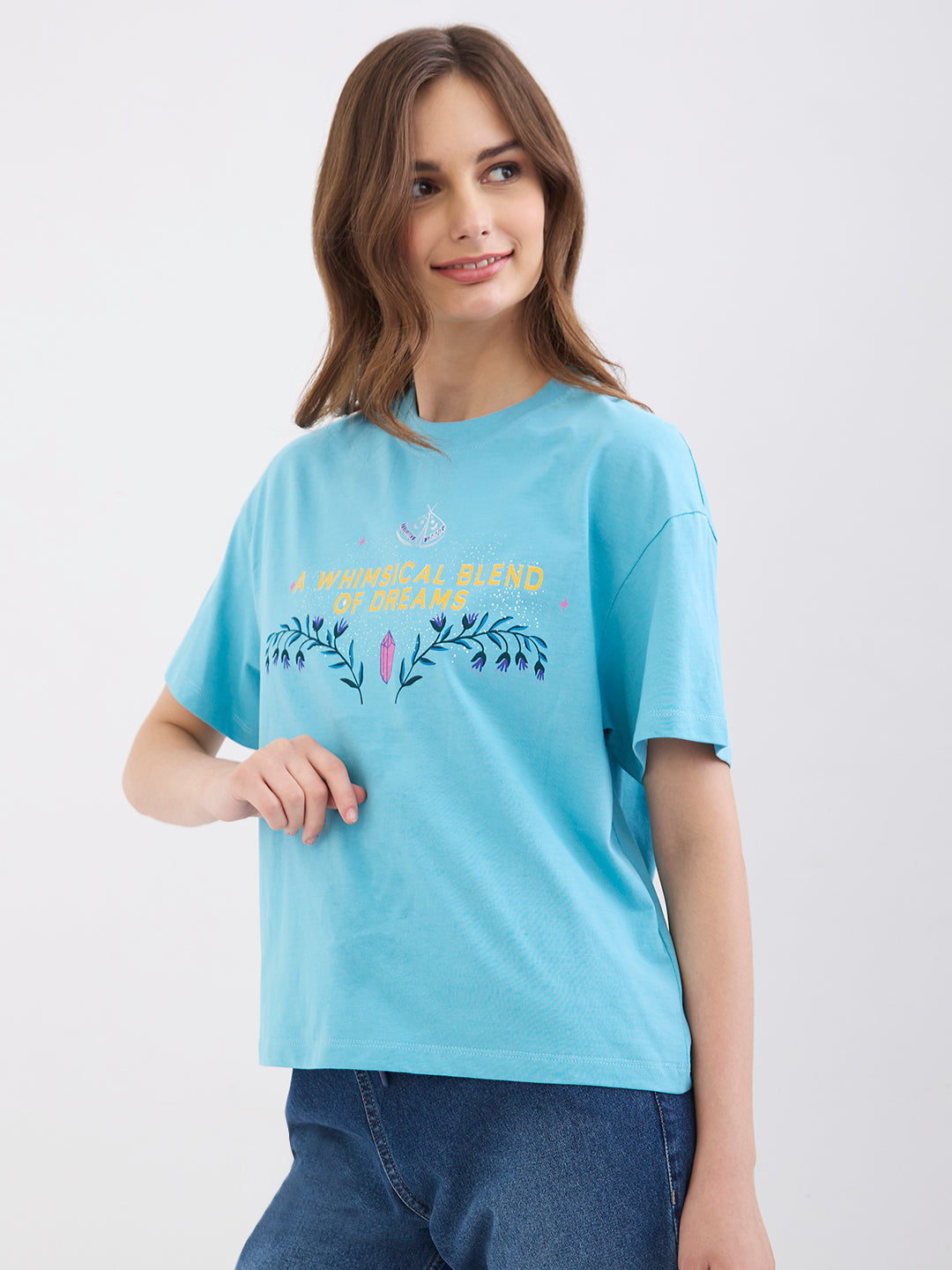 Spykar Retro Blue Oversize Fit Casual T-Shirts For Women