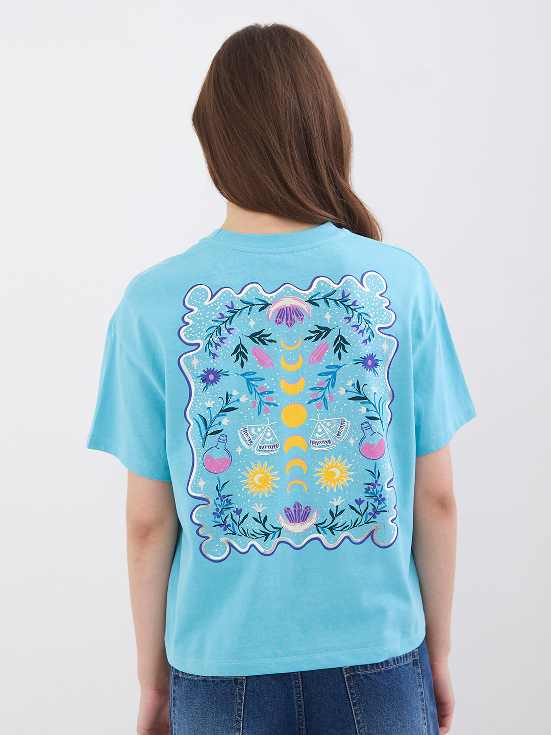 Spykar Retro Blue Oversize Fit Casual T-Shirts For Women