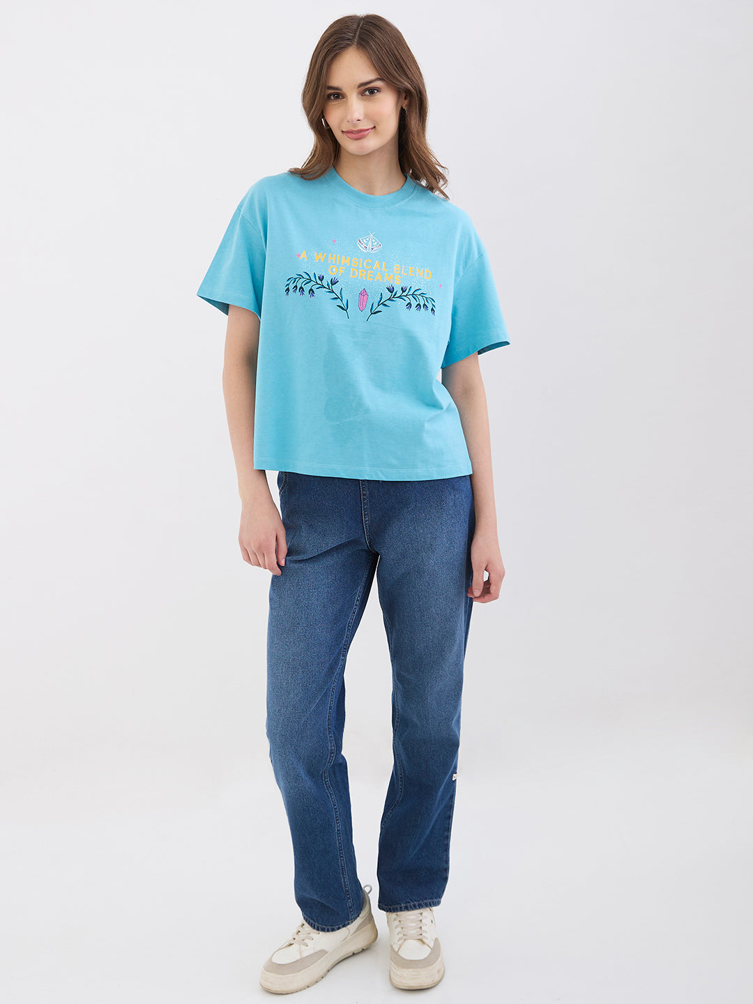 Spykar Retro Blue Oversize Fit Casual T-Shirts For Women