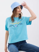 Women T-Shirt Blue Oversize Fit