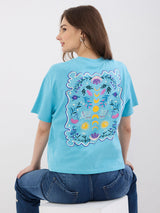 Women T-Shirt Blue Oversize Fit
