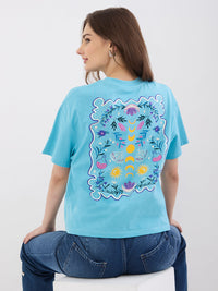 Women T-Shirt Blue Oversize Fit