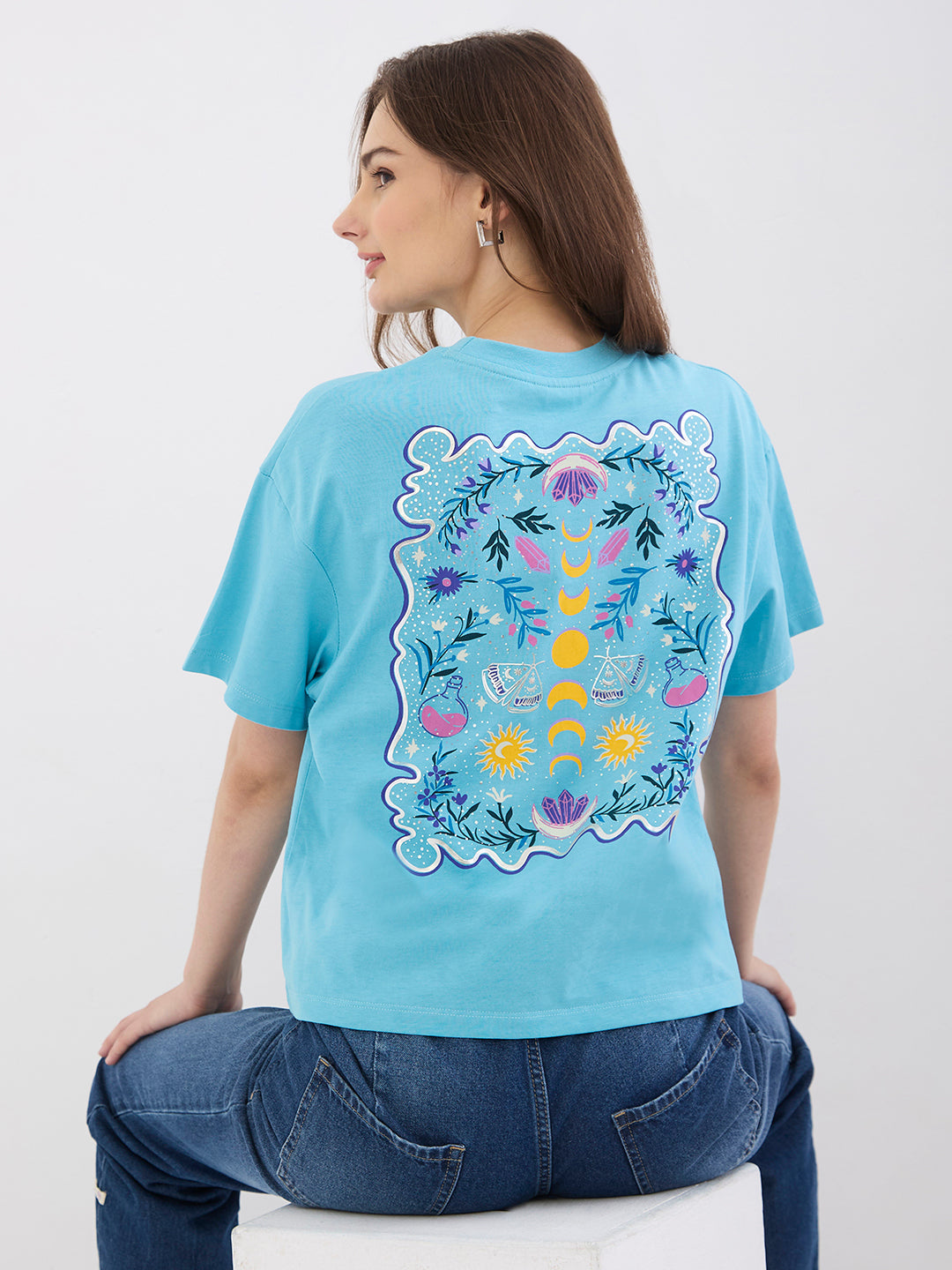 Women T-Shirt Blue Oversize Fit