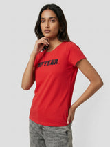 Women T-Shirt Graphic Red Regular Fit
