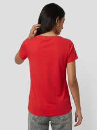 Women T-Shirt Graphic Red Regular Fit