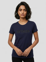 Women T-Shirt Graphic Navy Blue Regular Fit