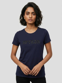 Women T-Shirt Graphic Navy Blue Regular Fit
