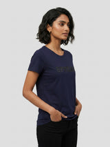 Women T-Shirt Graphic Navy Blue Regular Fit