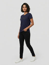 Women T-Shirt Graphic Navy Blue Regular Fit