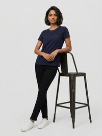 Women T-Shirt Graphic Navy Blue Regular Fit