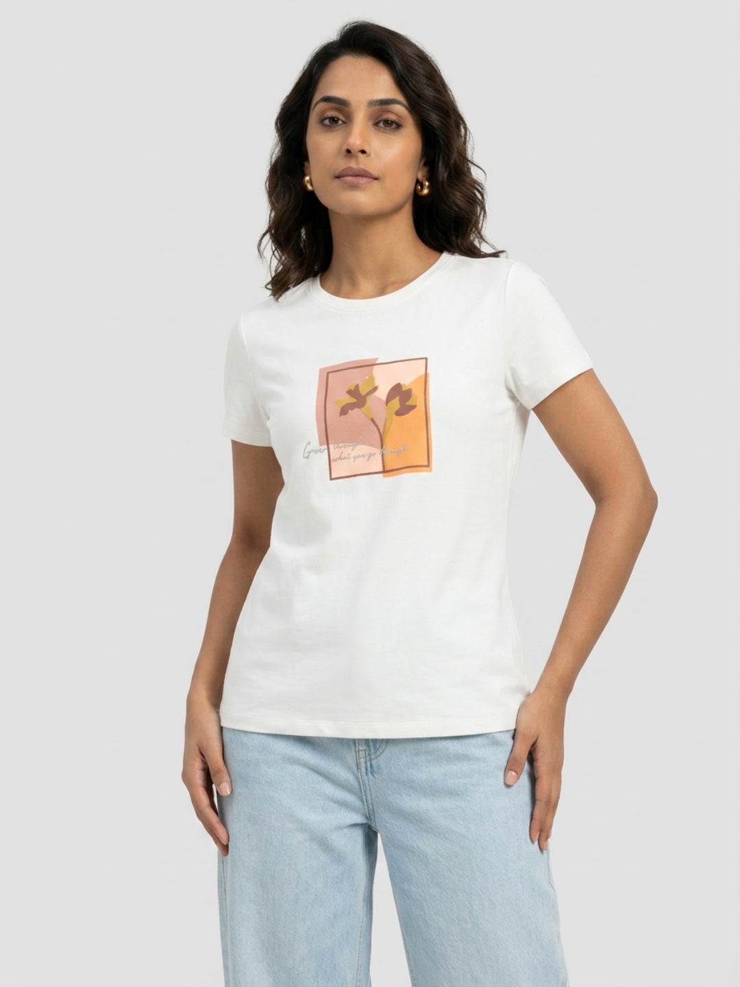 Women T-Shirt Graphic White Regular Fit