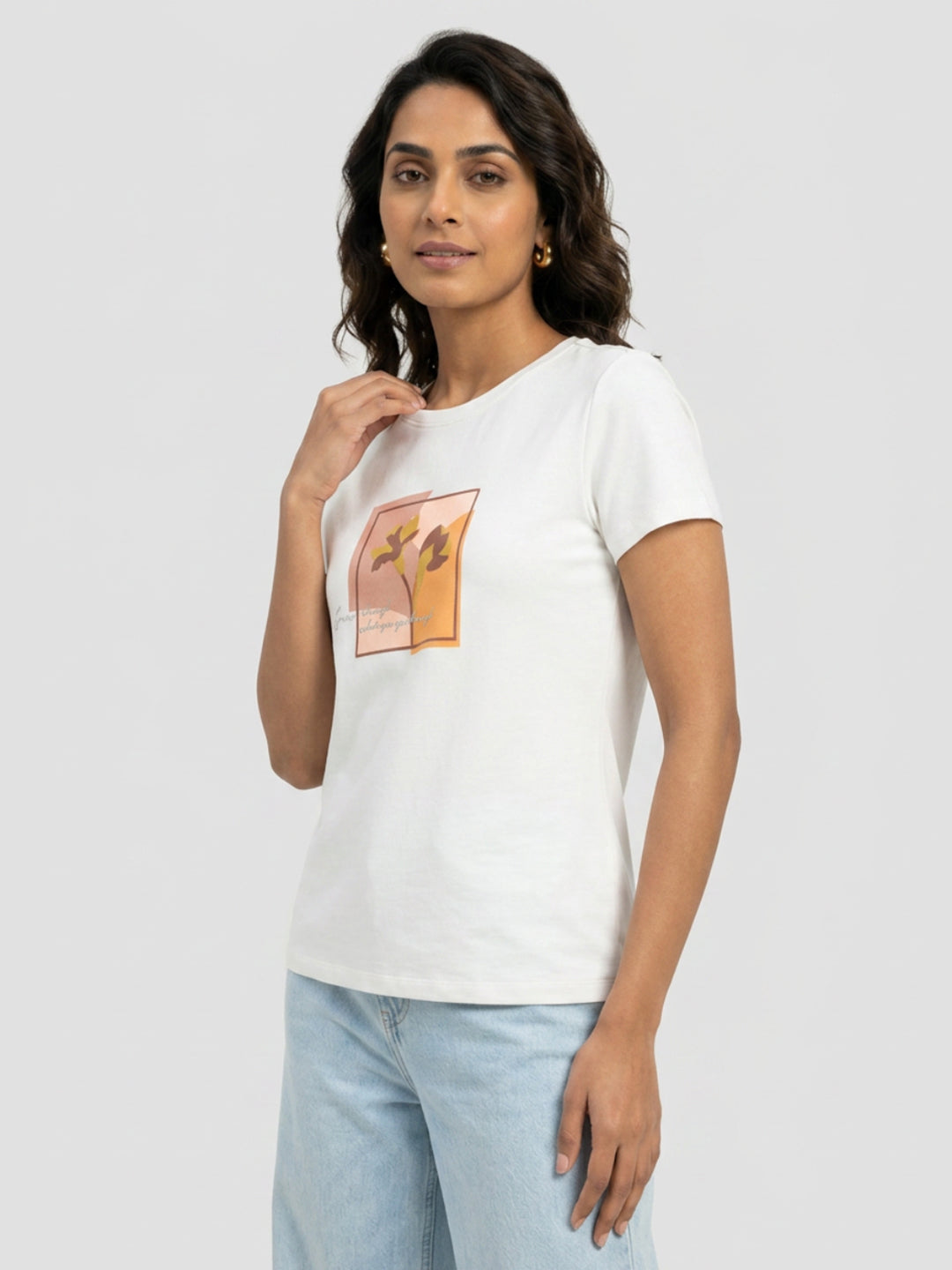 Women T-Shirt Graphic White Regular Fit