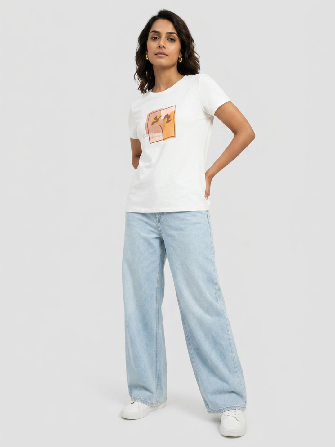 Women T-Shirt Graphic White Regular Fit