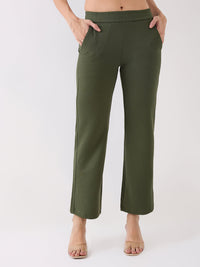 Women Trackpant Green Boot Cut Fit Mid Rise