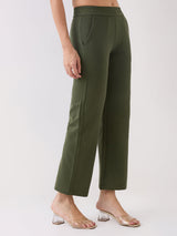 Women Trackpant Green Boot Cut Fit Mid Rise