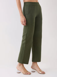 Women Trackpant Green Boot Cut Fit Mid Rise
