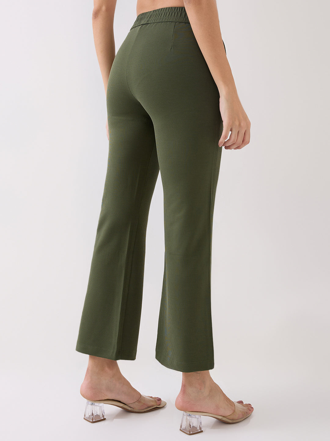 Spykar Green Mid Rise Boot Cut Casual Track Pant For Women