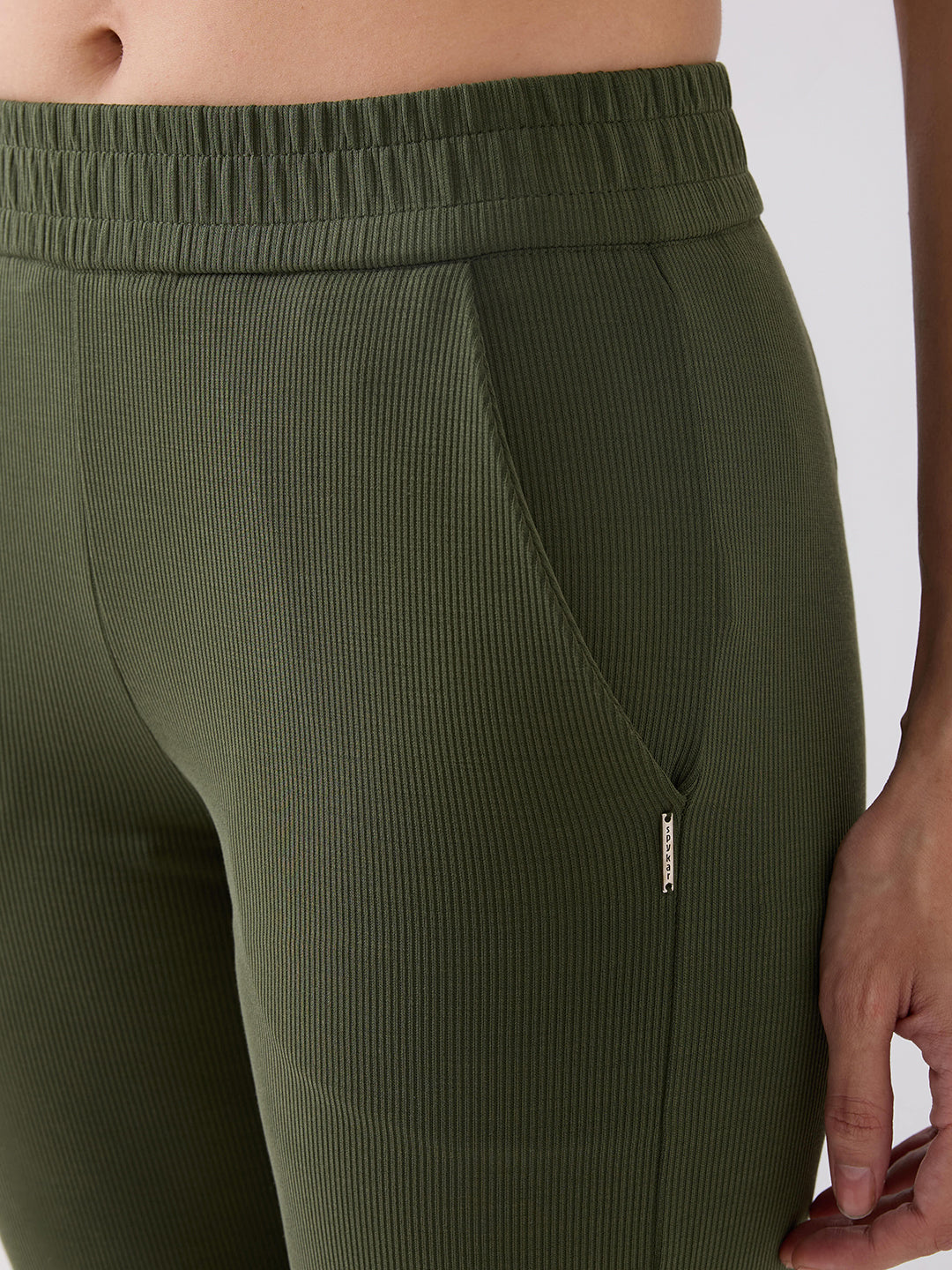 Spykar Green Mid Rise Boot Cut Casual Track Pant For Women