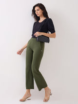 Women Trackpant Green Boot Cut Fit Mid Rise