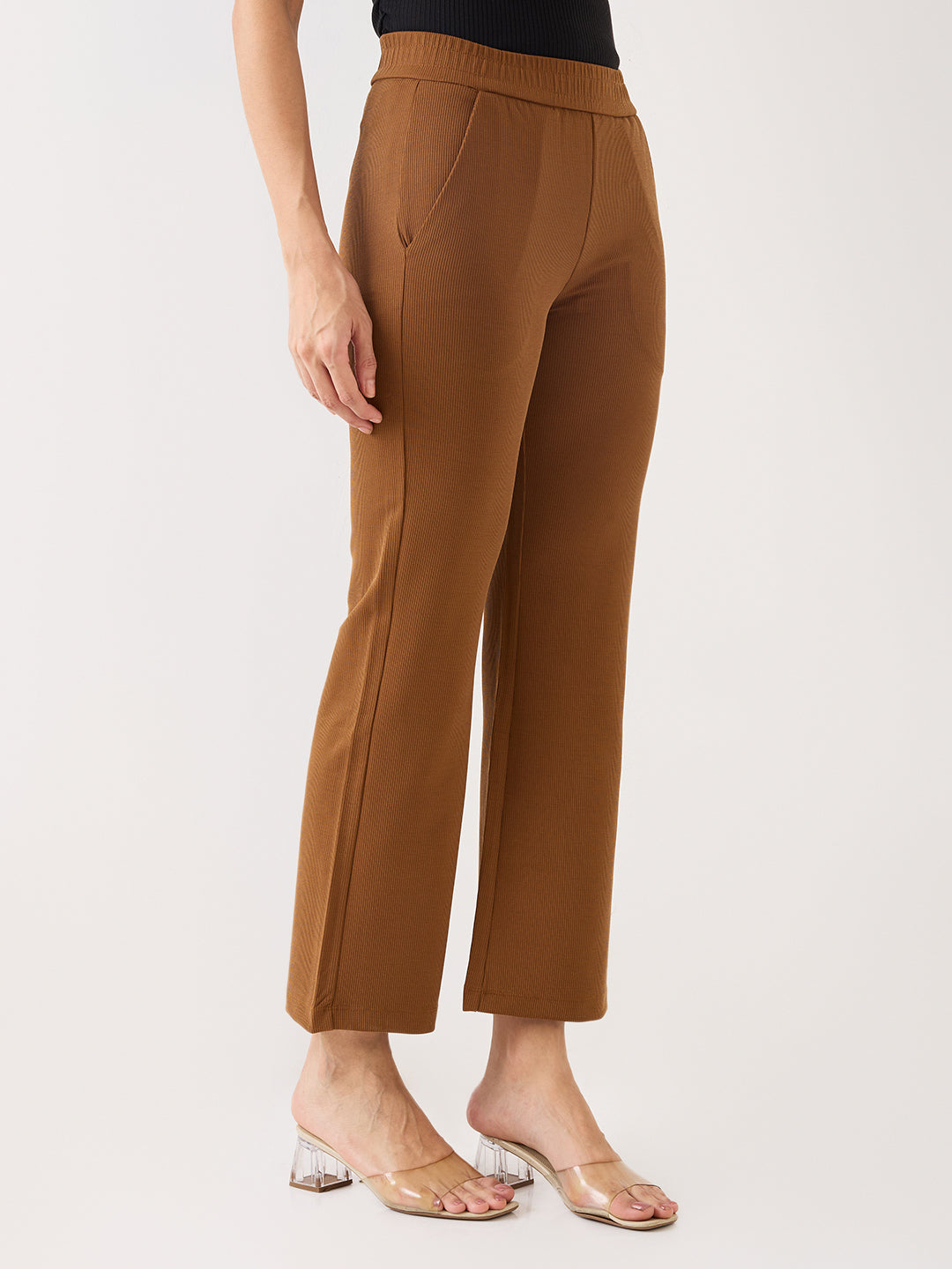 Spykar Brown Mid Rise Boot Cut Casual Track Pant For Women