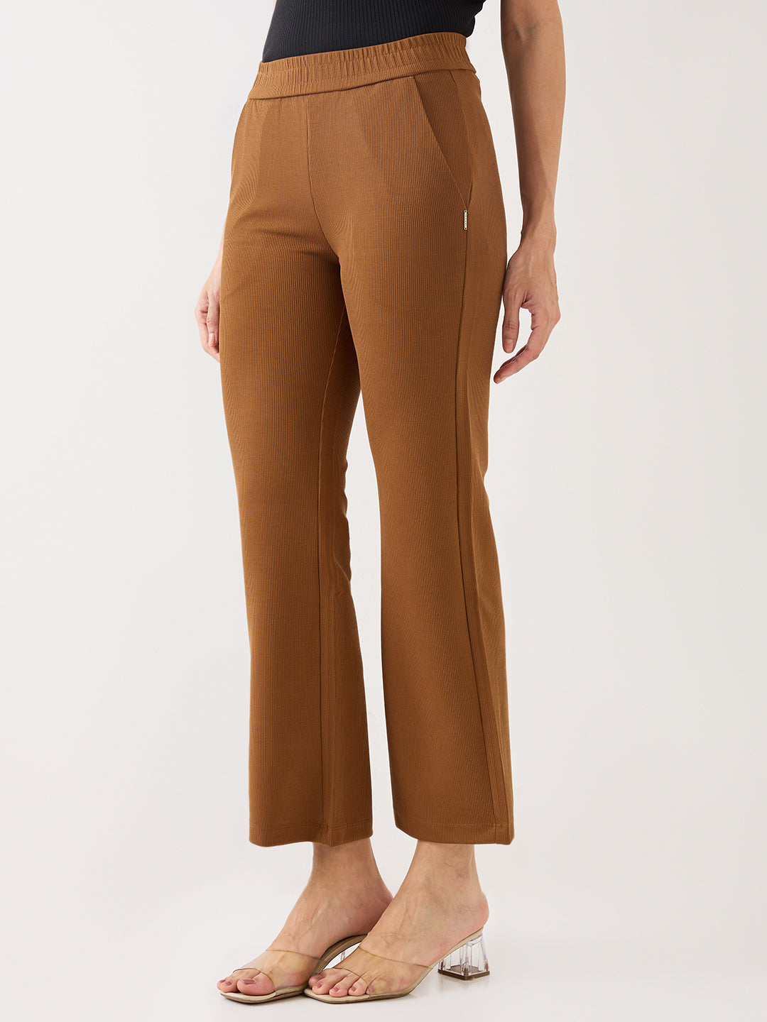 Spykar Brown Mid Rise Boot Cut Casual Track Pant For Women