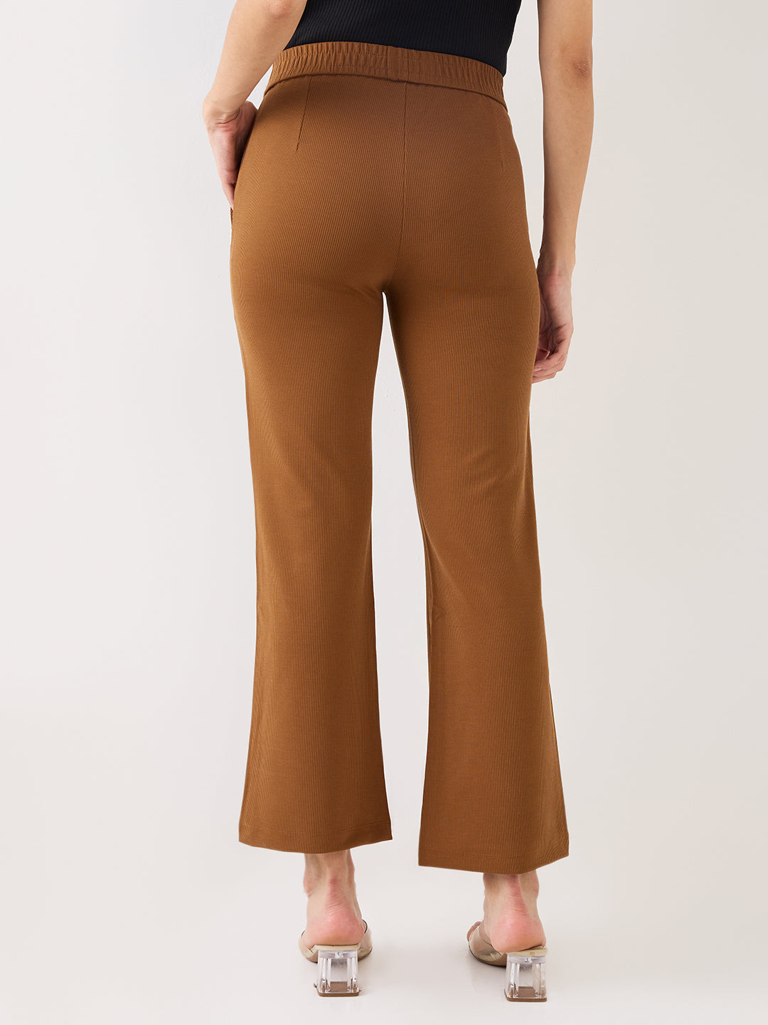 Spykar Brown Mid Rise Boot Cut Casual Track Pant For Women