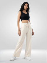 Women Trackpant White Wide Leg Mid Rise