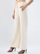 Women Trackpant White Wide Leg Mid Rise