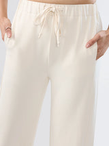 Women Trackpant White Wide Leg Mid Rise