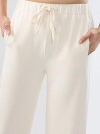 Women Trackpant White Wide Leg Mid Rise