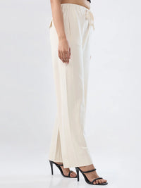 Women Trackpant White Wide Leg Mid Rise