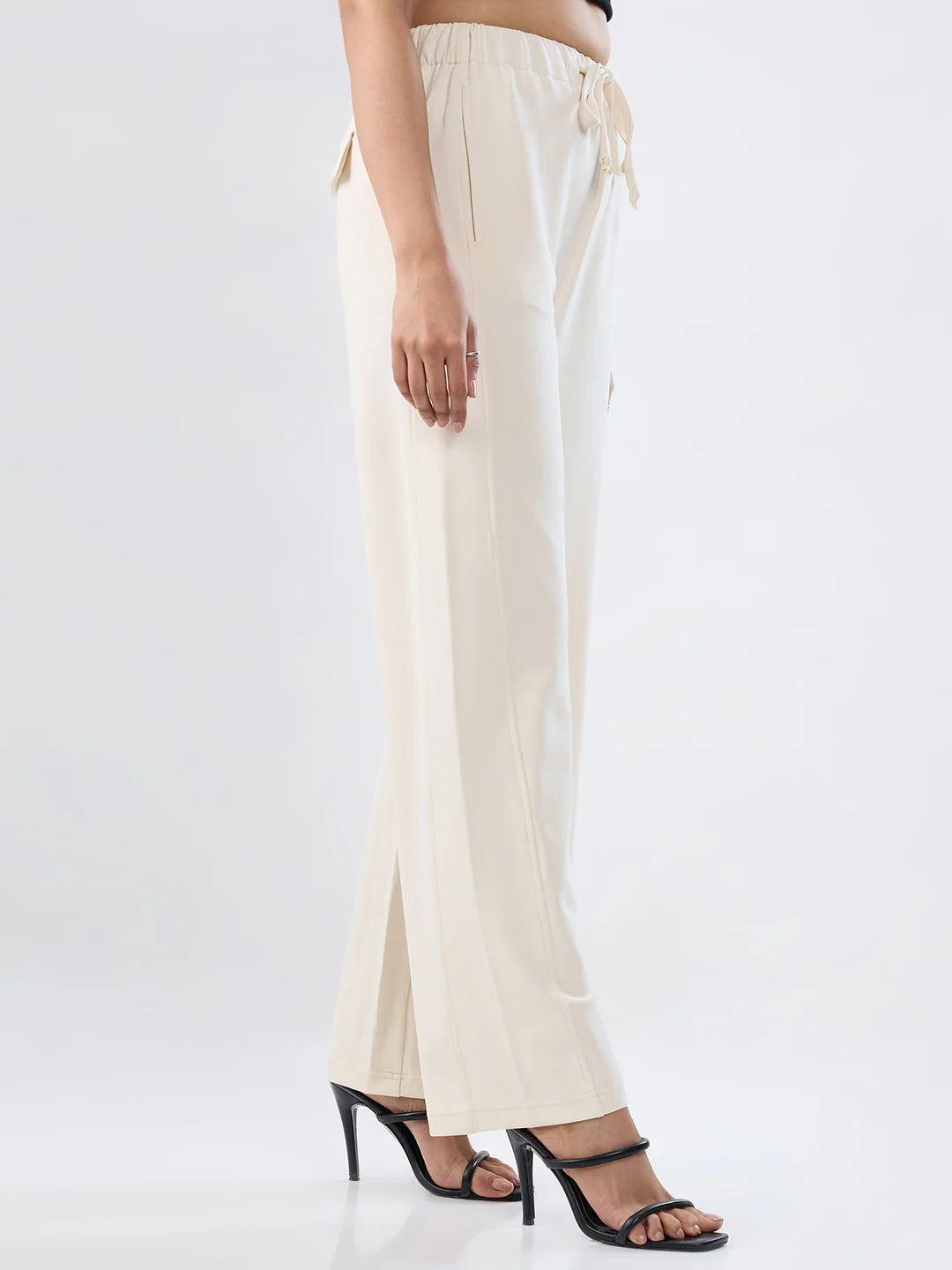Women Trackpant White Wide Leg Mid Rise