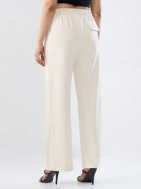 Women Trackpant White Wide Leg Mid Rise