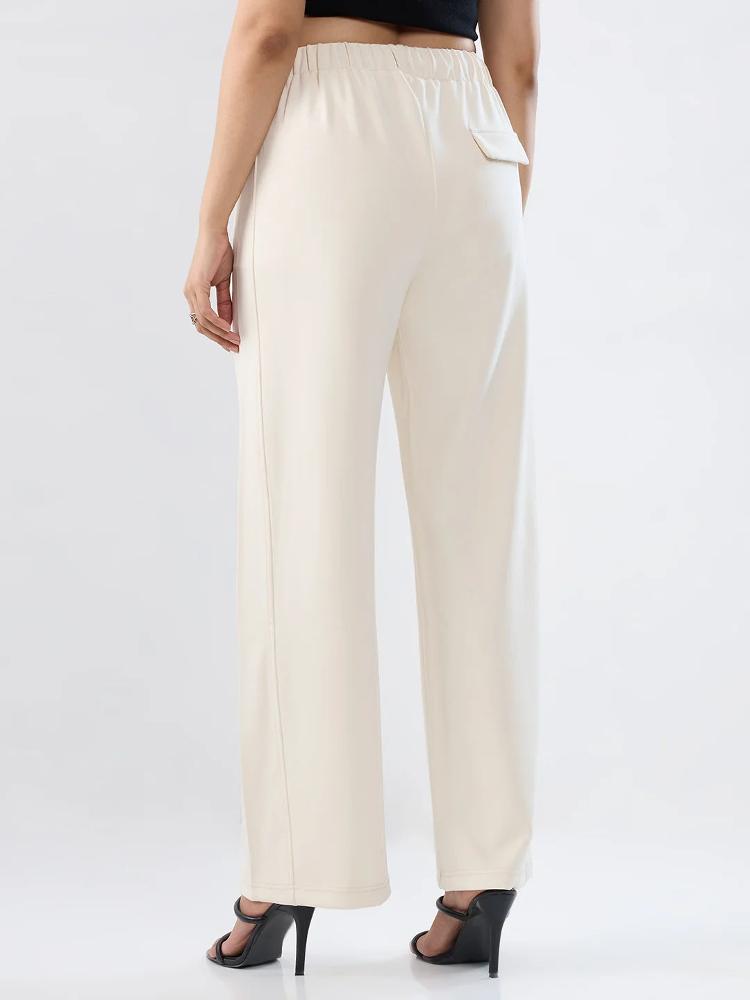Women Trackpant White Wide Leg Mid Rise