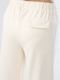 Women Trackpant White Wide Leg Mid Rise
