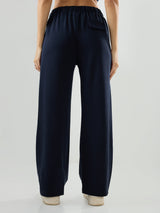 Women Trackpant Wide Leg Navy Blue Mid Rise