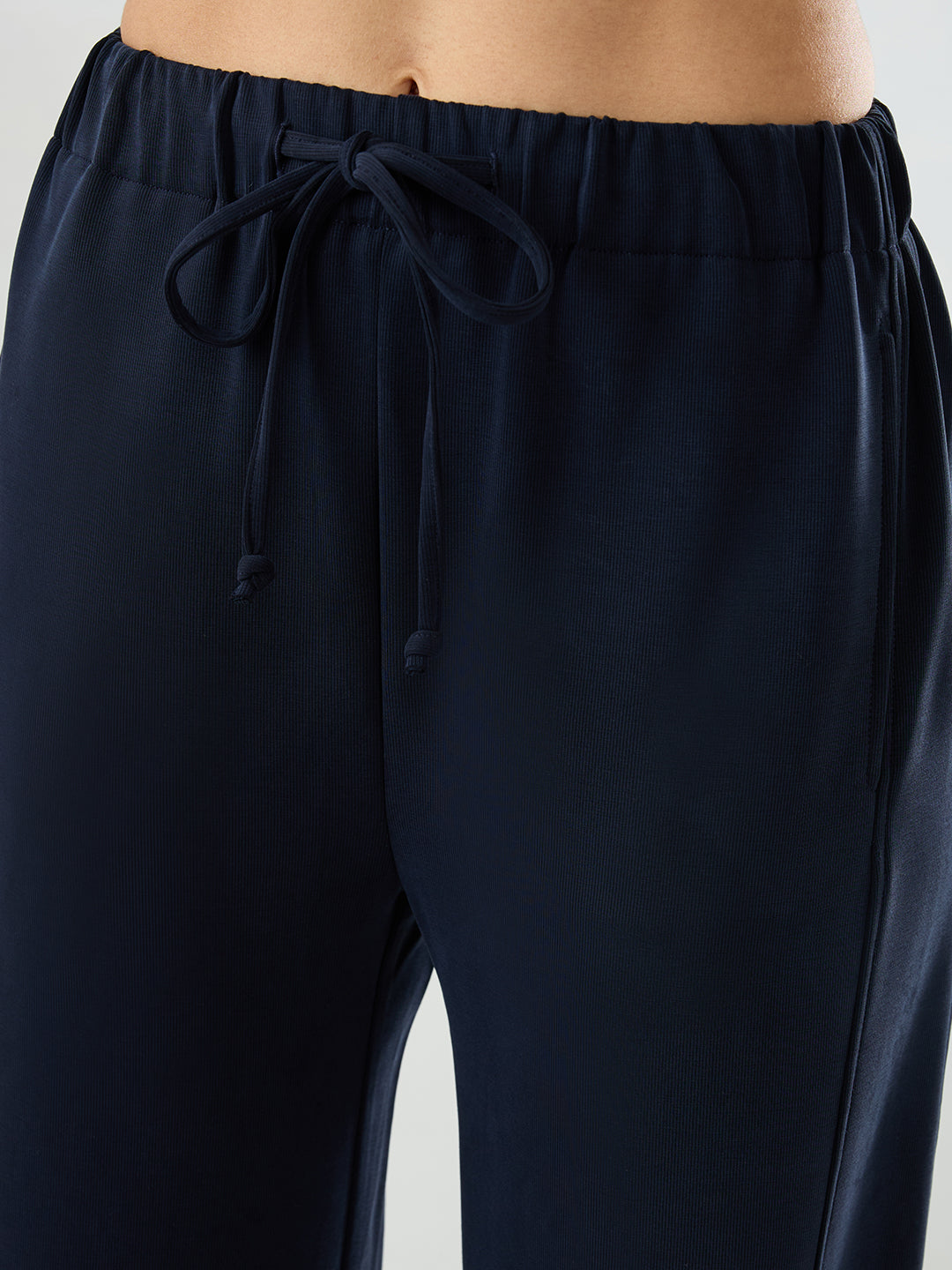 Women Trackpant Wide Leg Navy Blue Mid Rise