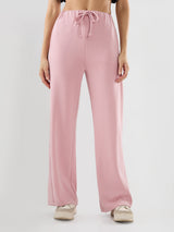 Women Trackpant Wide Leg Pink Mid Rise