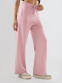 Women Trackpant Wide Leg Pink Mid Rise