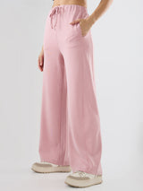 Women Trackpant Wide Leg Pink Mid Rise