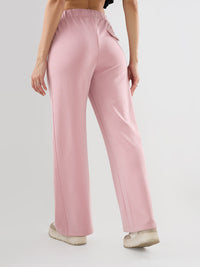 Women Trackpant Wide Leg Pink Mid Rise