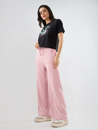 Women Trackpant Wide Leg Pink Mid Rise