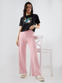 Women Trackpant Wide Leg Pink Mid Rise