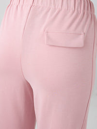 Women Trackpant Wide Leg Pink Mid Rise