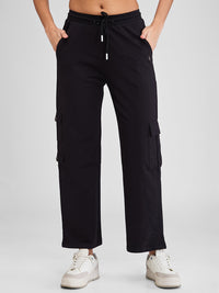 Women Trackpant Black Wide Leg High Rise