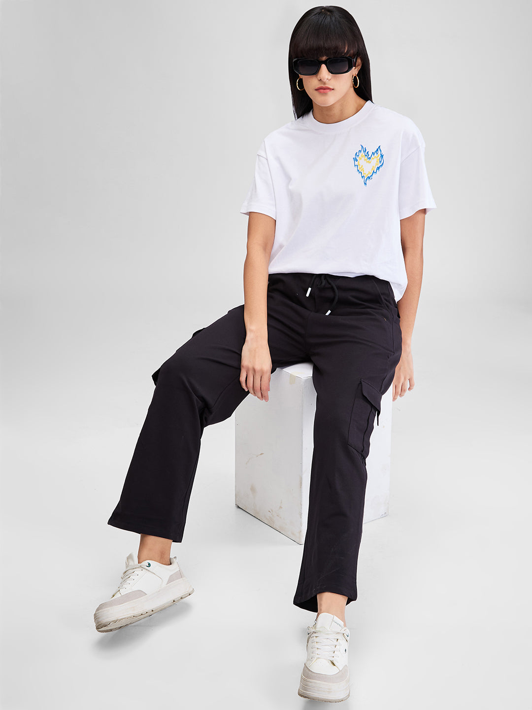 Women Trackpant Black Wide Leg High Rise