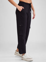 Women Trackpant Black Wide Leg High Rise